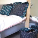 DEPLUSBELLE Un fourretout avec motif "English rose" les roses sur le fond bleu nuit et vert foncé.