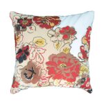 DEPLUSBELLE decorez votre salon avec une housse unique en velours blanc cassé et néoprène imprimé des couleurs pâles avec passepoil orange!