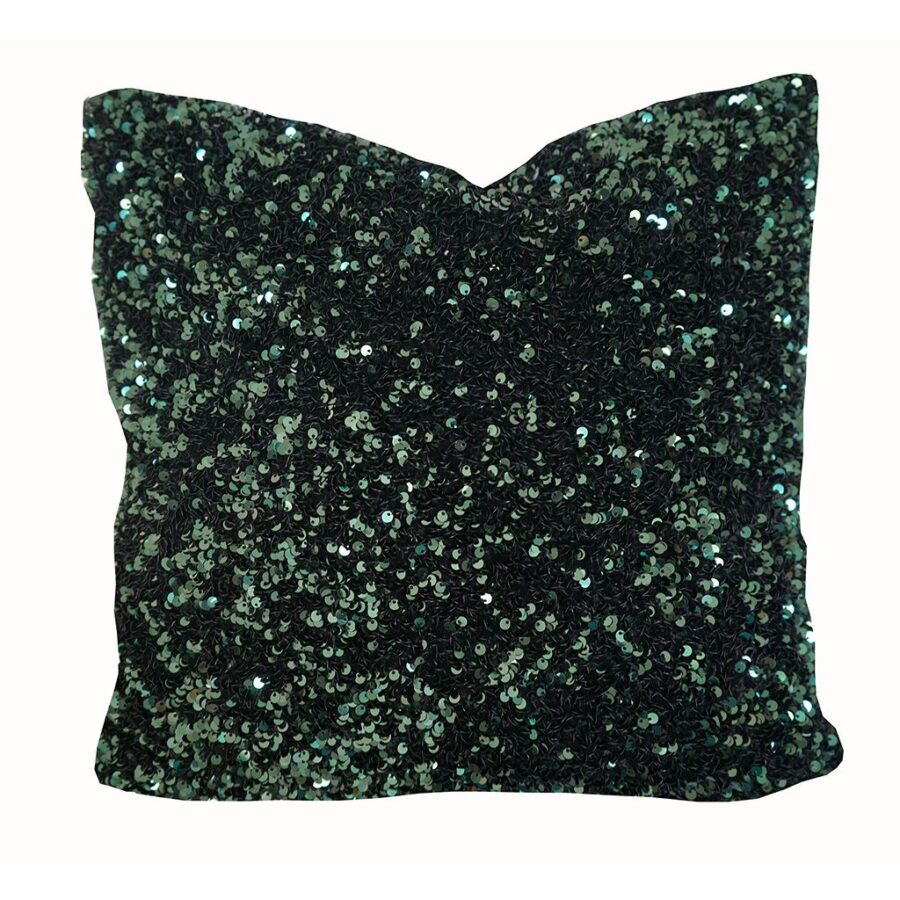 DEPLUSBELLE housse de coussin vert noir gris sequins 40x40 cm
